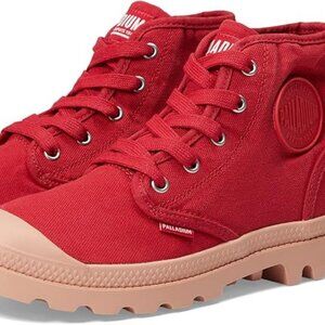 Palladium Women's Pampa Hi Boot, Vegan Canvas Lace Up Boot, Red Salsa, 6 M